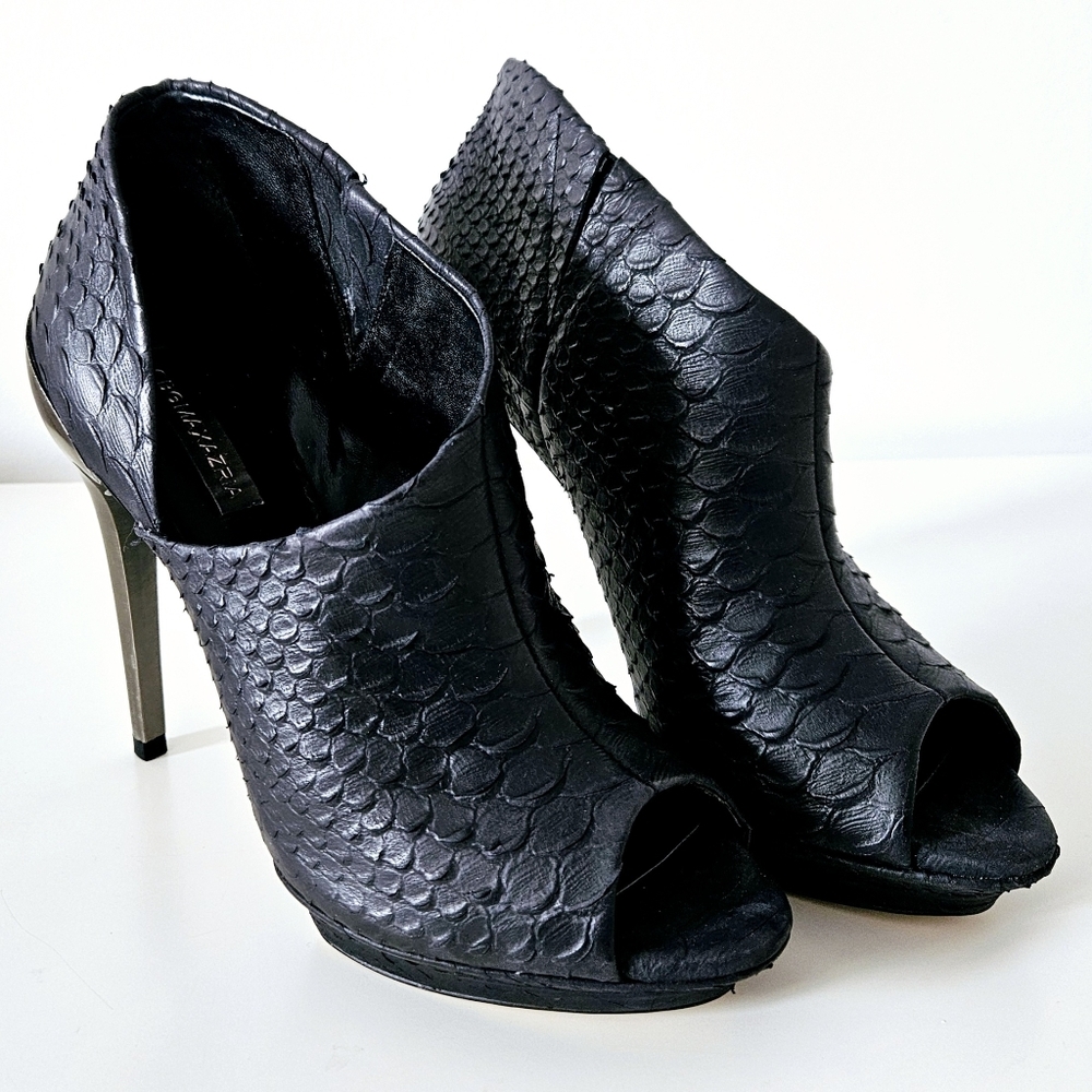 BCBG MaxAzria Deva asymmetrical open-toe leather bootie - Size 7 / Heel 5 inch